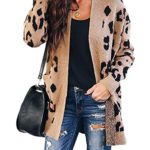 ZESICA Women’s Long Sleeves Open Front Leopard Print Button Down Knitted Sweater Cardigan Coat Outwear with Pockets