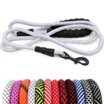 MayPaw Heavy Duty Rope Leash for Large Midum Dogs- Comfortable Padded Handle Outdoor Walking Training Lead Leash(1/2″ 6ft, White-Blue dot)