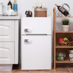 3.2 CU. FT Compact Refrigerator with Handle MIni Fridge Chiller and Freezer Compartment with Removable Glass Shelves Small Drink Food Storage Machine for Office, Dorm, Apartment, Bedroom(Ivory white)