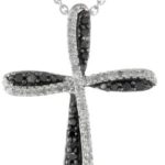 Jewelili Sterling Silver Black and White Diamond Cross Pendant Necklace (1/3 cttw), 18″