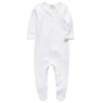 O2Baby Baby Boys Girls Organic Cotton Zip Front Sleeper Pajamas, Footed Sleep ‘n Play ?3-6Months,Off-White?