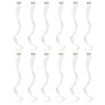 SWACC 12 Pcs Curly Wavy One Color Party Highlights Clip on in Hair Extensions Colored Hair Streak Synthetic Hairpieces (White)