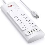 Power Strip with USB Ports, Bototek Surge Protector with 10 AC Outlets and 4 USB Charging Ports,1625W/13A, 2100 Joules, 6 Feet Long Extension Cord for Smartphone Tablets Home,Office & Hotel- White