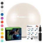 URBNFit Exercise Ball (Multiple Sizes) for Fitness, Stability, Balance & Yoga – Workout Guide & Quick Pump Included – Anti Burst Professional Quality Design (White, 85CM)