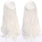 Platinum White Blonde Halo Hair Extension Long Secret Invisiable Flip Hidden Wire Crown Natural Curly Long Synthetic Hairpiece For Women Japan Heat Temperature Fiber SARLA 18″ 4.4oz M01&60