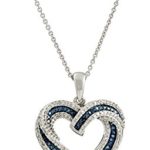 Sterling Silver Blue and White Diamond Heart Pendant Necklace (1/2 cttw), 18″