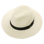 Fancet 24″ Inch Mens Packable Black Ribbon Band Fedora Derby Panama Beach Sun Hat for Large Head Women White 60-62cm