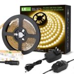 LE LED Strip Light Kit, 16.4ft Rope Light, Flexible, 300 LEDs SMD 2835, Dimmable LED Tape, for Home, Kitchen, Under Cabinet, Bedroom, Warm White