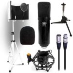 AxcessAbles SF-101Kit White Isolation Shield Stand Professional Cardioid Studio Condenser XLR Mic with Desktop Tripod Stand, Shock Mount and Pop Filter, Studio Recording & Broadcasting