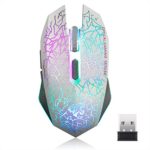 TENMOS M2 Wireless Gaming Mouse, Silent Rechargeable Optical USB Computer Mice Wireless with 7 Color LED Light, Ergonomic Design, 3 Adjustable DPI Compatible with Laptop/PC/Notebook, 6 Buttons (White)