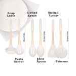 Cooking Utensils Set, VICKITCHEN 6 Piece Silicone Kitchen Utensils with Natural Wooden Handle, Nonscratch Ergonomic Kitchen Tool Set for Nonstick Cookware White