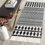 HEBE Cotton Area Rug Set 2 Piece 2’x3’+2’x4.2′ Machine Washable Black and Cream White Hand Woven Cotton Rug with Tassels Cotton Area Rug Runner for Living Room, Kitchen Floor, Laundry Room