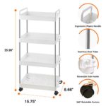 Ronlap 4 Tier Classic Storage Cart, Mobile Shelving Unit with Handle, Rolling Utility Cart Slide Out Storage Organizer Tower for Kitchen Bathroom Laundry Room, White