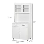 HOMCOM Modern Kitchen Pantry with Buffet Cabinet, Cupboard with Framed Glass Doors and Shelves, White