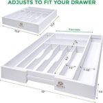 Bamboo Kitchen Drawer Organizer – Expandable Silverware Organizer/Utensil Holder and Cutlery Tray with Grooved Drawer Dividers for Flatware and Kitchen Utensils (9 Slots, White)