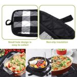 7 Pieces Buffalo Check Dish Towels Pot Holders Oven Mitts Set Cotton Black and White Plaid Kitchen Dish Towels Non-Slip Heat Resistant Oven Mitts and Pot Holders for Cooking Baking Grilling Supply