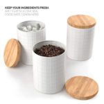 Barnyard Designs Kitchen Canisters with Bamboo Lids, Airtight Metal Canister Set, Coffee, Sugar, Tea, Flour Storage Containers, Farmhouse Kitchen Decor, White, 5.25” x 6.75”, Set of 3