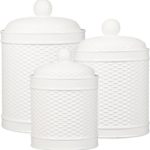 Home Essentials Set Of 3 White Round Basket Weave Embossed Canisters