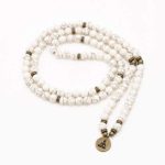 Stone Bracelet Natural Stone Beaded Bracelet, Natural 108 White Turquoise Bracelet Buddha Pendant Necklace Bracelet Yoga Buddhist Bracelet Personality Dress Jewelry x (Color : Beige)