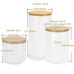 Kitchen Canisters with Bamboo Lids, Airtight Ceramic Canister Set, Coffee, Sugar, Tea, Flour Storage Containers, Farmhouse Kitchen Decor(White, Set of 3)