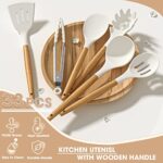 Umite Chef Kitchen Cooking Utensils Set, 33 pcs Non-stick Silicone Cooking Kitchen Utensils Spatula Set with Holder, Wooden Handle Silicone Kitchen Gadgets Utensil Set (White)