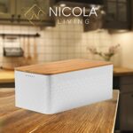 White Bread Box For Kitchen Countertop – Bread Box With Bamboo Wood Cutting Board Lid – Farmhouse White Bread Boxes – Metal Large Bread Box Modern Style To Extend Freshness – Bread Storage Container