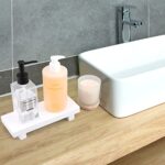 Kitchen Soap Tray, Bathroom Trays for Counter, 2-Pack Wood Soap Dish Holder Stand, Small Vanity Tray, Farmhouse Decorative Wood Riser for Sink Decor (Aged White)