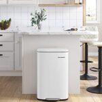 SONGMICS 13 Gallon Trash Can, Stainless Steel Kitchen Garbage Can, Recycling or Waste Bin, Soft Close, Step-On Pedal, Removable Inner Bucket, White ULTB050W01