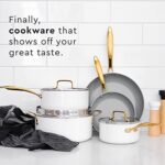 Styled Settings White Pots and Pans Set Nonstick-15 Piece Luxe White Cookware Set PFOA Free Non Toxic,Oven Safe,Induction Safe Cooking Pot with Strainer Lid,Gold Cooking Utensils,Gold Pots & Pans…