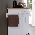 Hodedah Kitchen Island with Spice Rack, Towel Rack & Drawer, White with Beech Top