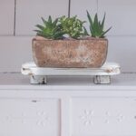 Farmhouse Wood Tray with 2PCS Potted Artificial Succulent Plants Rustic Wooden Display Pedestals 12*5.5*2 inches Decorative Wood Riser for Home Kitchen Counter Bathroom Room Decor (White)