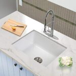 24 Undermount Kitchen Sink – Enbol 24×18 inch Undermount White Porcelain Kitchen Sink Single Bowl with Strainer PU2318