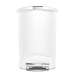 simplehuman 50 Liter Semi-Round Hands-Free Kitchen Step Soft-Close Lid Trash Can, White