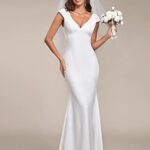 Ever-Pretty Women’s V-Neck Sleeveless Lace Sweep Train Maxi Bridal Dresses for Beach Wedding White US14