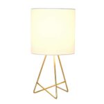 Simple Designs LT2066-GDW 13.5″ Down to the Wire Metal Table Lamp with Fabric Shade, Gold with White Shade