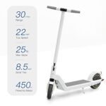 QMY Commuting Electric Scooter, 450W Motor, 8.5″ Solid Tires, 22 Mph(After Unlocking) Speed 30 Mile Range, Folding Commuter Electric Scooter, APP/NFC Unlocking, Fixed Speed Cruise Control for Adults.