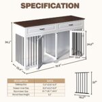 MOOLIVE Large Dog Crate Furniture, 72.4″ Wooden Dog Crate Kennel with 2 Drawers and Divider, XXL Heavy Duty Dog Crates Cage Furniture for Large Dog or 2 Medium Dogs Indoor, White