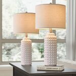 G-SAFAVA 24.5 inch Modern Ceramic Table lamp Set of 2, White Diamond Pattern Bedside lamp Tall Nightstand Lamp Farmhouse End Table Lamps for Living Room Bedroom