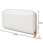 Me Plus Women Fashion Solid Color Faux Leather PU Long Wallet with Zipper Closure Card Slots Zippered Coin Pouch (White)