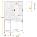 Yaheetech 54″ Large Flight Bird Cage for Parrots Macaw Cockatiels Sun Parakeets Lovebird Green Cheek Conures African Grey Small Quaker Amazon Parrots with Rolling Stand, White