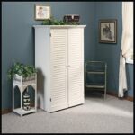 Sauder Harbor View Craft and Sewing Armoire with Table, Antiqued White finish