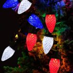 Solar 4th of July Lights Outdoor, 50 LED 31Ft C9 Bulb Red White and Blue Lights for 4th of July Decorations, Waterproof Outdoor Solar Patriotic Lights for Memorial Day Christmas Garland Balcony Yard