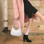 LOVEVOOK Shoulder Bag for Women, Small Purses Croc Pattern Clutch Purse Vegan Leather Little Purse Cute Mini Handbag with Zipper Closure, White