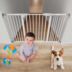Ciays 29.1″-47.6″, 30-in Height Baby Gate Extra Wide Puppy gate for doorways gate for Indoors Adjustable with 2.8/5.5/8.3 Inch Extension kit, Bonus Kits, White ((Family Choice Award Winner))
