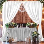 Joydeco White Backdrop Curtains for Wedding Parties, Photography Backdrop Drapes for Wedding Decorations Birthday, Wrinkle Free Polyester 5ft*10ft Fabric Drape 2 Panels with Rod Pockets