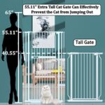 WAOWAO 55.11″ Extra Tall Cat Pet Gate Wide Pressure Mounted Walk Through Swing Auto Close Safety White Metal Baby Toddler Kids Child Dog Pet Puppy Cat for Indoor Stairs,Doorways, Kitchen 30.11-66.11″