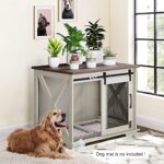 GOCAPTAIN Dog Crate Furniture with Sliding Barn Door, Wooden Cage End Table, Indoor Puppy Kennel with Removable Divider, Dog Kennel with Detachable Divider for Small/Medium/Large Dog, White