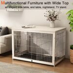 Piskyet Wooden Dog Crate Furniture with Divider Panel, Dog Crate End Table with Fixable Slide Tray, Double Doors Dog Kennel Indoor Furniture Style for Large Dogs-White, 43.5 * 29 * 30.5”