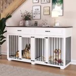 DAWNSPACES Furniture Style Dog Crate, 72 Inch Wooden Large Dog Kennel with Drawers & Divider, Heavy Duty Indoor Dog Cage with Double Rooms for Large Medium Small Dogs, White