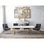 TOV Furniture The Adeline Collection Modern Handcrafted Lacquer Finished Wood & Stainless Steel Dining Table, White
